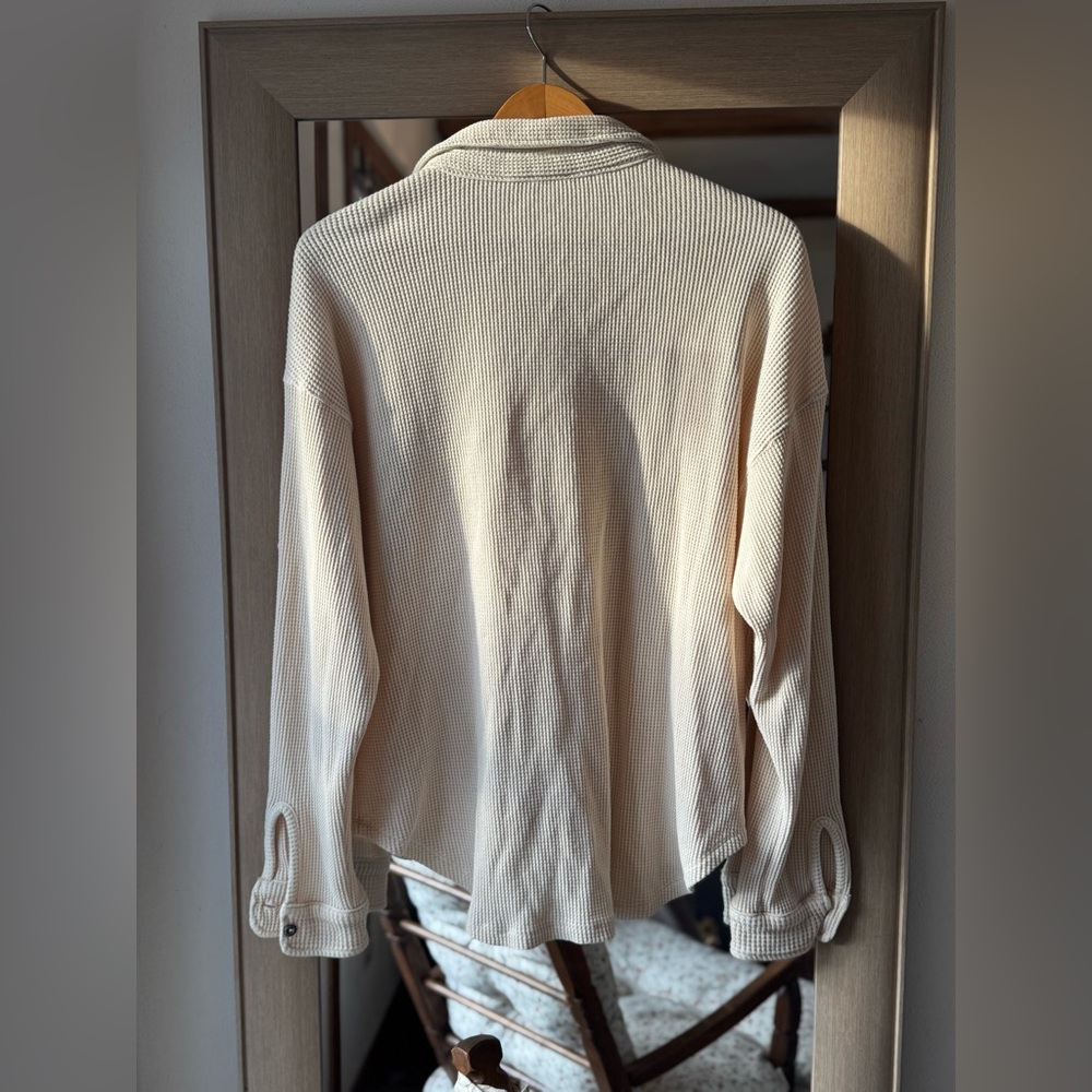 Waffle Knit Neutral Button Up Medium - image 4